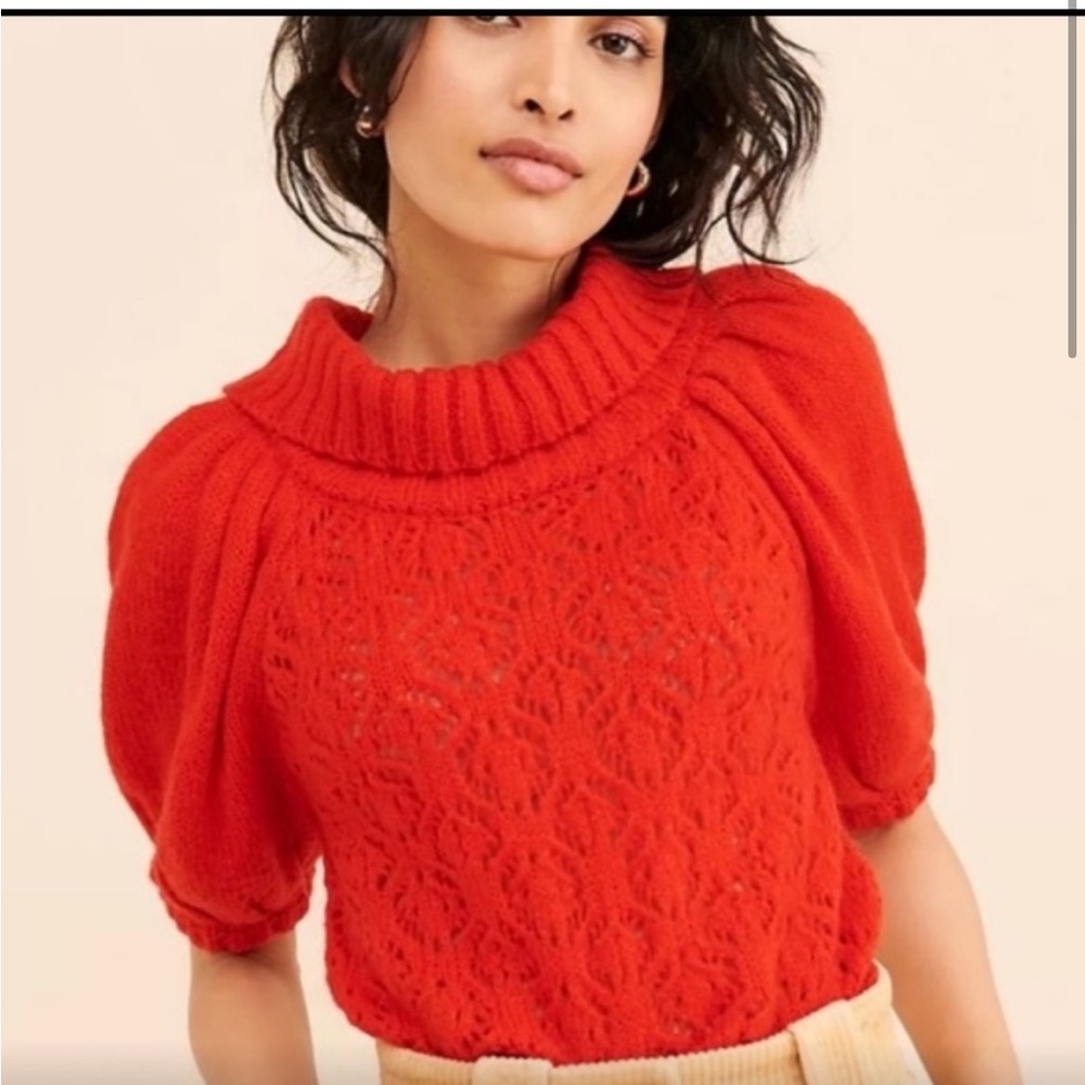 For Love & Lemons Francois puff sleeve RED sweater